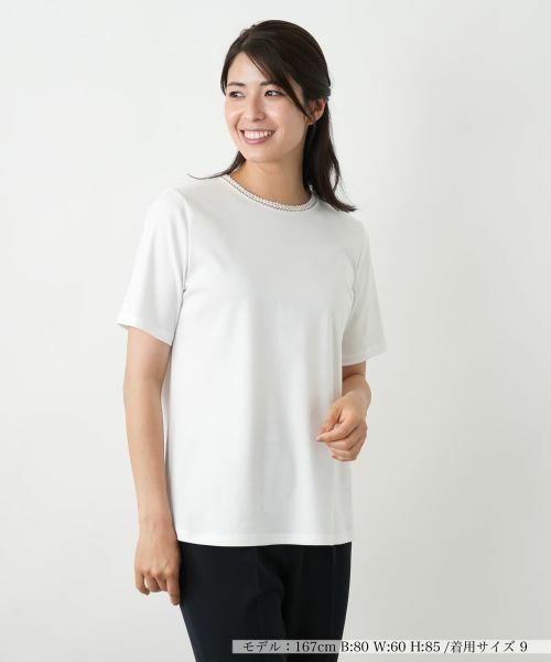 Leilian/レリアン 刺繍クルーネックカットソー アイボリー 9(M)