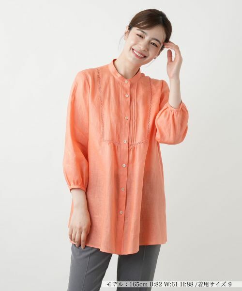 Leilian/レリアン バンドカラーブラウス ライトオレンジ 11(L)