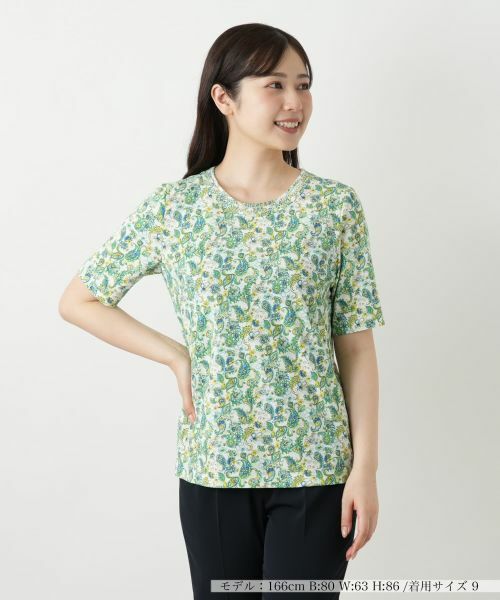 Leilian/レリアン ペイズリー柄カットソー【Leilian WHITE LABEL】 グリーン 9(M) Leilian/レリアン ペイズリー柄カットソー【Leilian WHITE LABEL】 グリーン 9(M)