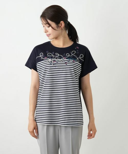 Leilian / レリアン カットソー | ボーダー切替Tシャツ【Leilian WHITE LABEL】 | 詳細7