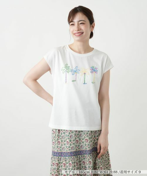Leilian / レリアン 刺繍フレンチスリーブカットソー【Leilian WHITE LABEL】 刺繍フレンチスリーブTシャツ【Leilian WHITE LABEL】|レリアン