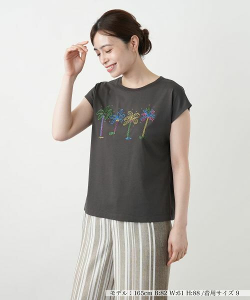 Leilian / レリアン 刺繍フレンチスリーブカットソー【Leilian WHITE LABEL】 刺繍フレンチスリーブカットソー【Leilian WHITE LABEL