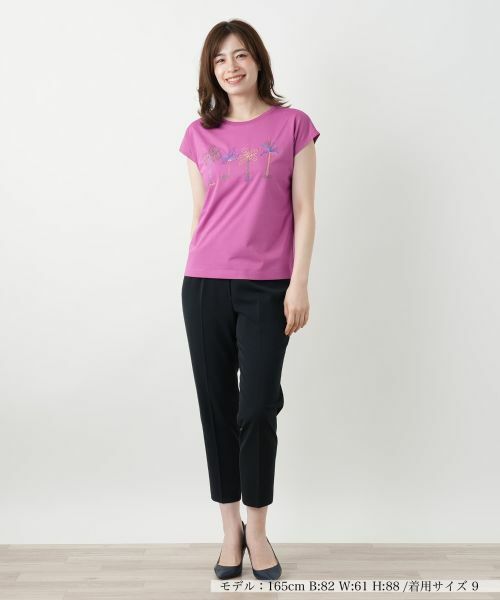 Leilian / レリアン 刺繍フレンチスリーブカットソー【Leilian WHITE LABEL】 刺繍フレンチスリーブTシャツ【Leilian WHITE LABEL】|レリアン