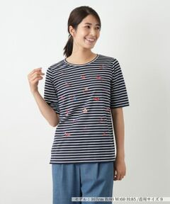 Leilian / レリアン Tシャツ | 刺繍ボーダーカットソー【Leilian WHITE LABEL】