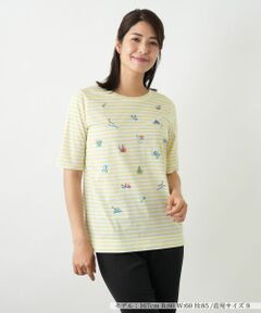 Leilian / レリアン Tシャツ | 刺繍ボーダーカットソー【Leilian WHITE LABEL】