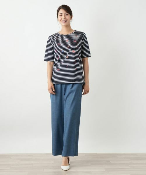 Leilian WHITE LABEL チュニック ネイビー M ボーダー 上品 Leilian WHITE LABEL チュニック ネイビー M ボーダー 上品