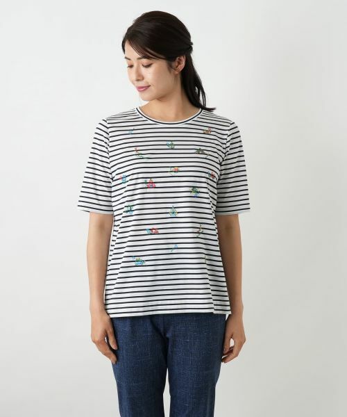 Leilian / レリアン Tシャツ | 刺繍ボーダーカットソー【Leilian WHITE LABEL】 | 詳細10