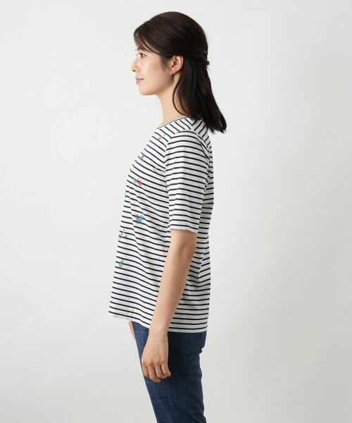 セール】 刺繍ボーダーカットソー【Leilian WHITE LABEL】 （T