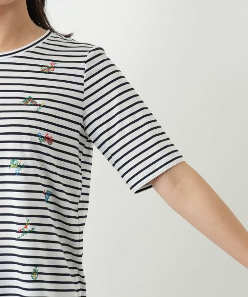セール】 刺繍ボーダーカットソー【Leilian WHITE LABEL】 （T