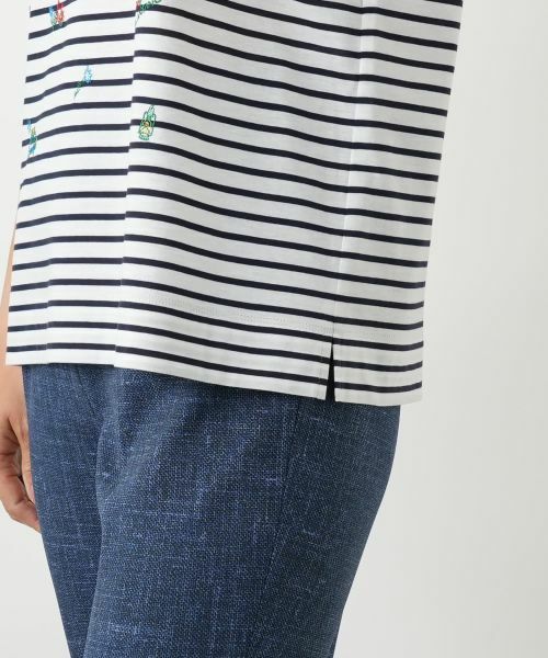 Leilian WHITE LABEL チュニック ネイビー M ボーダー 上品 Leilian WHITE LABEL チュニック ネイビー M ボーダー 上品