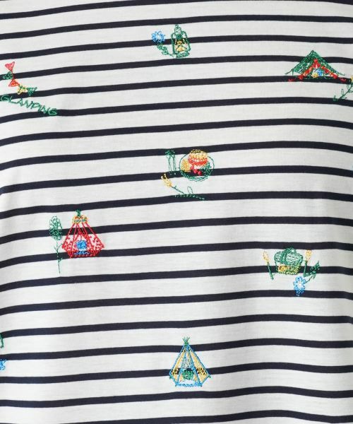 #snc レリアン Leilian Tシャツ カットソー 13+ 紺 ボーダー 異素材 ボタン 刺繍 大きいサイズ 美品 レディース [912394] 刺繍ボーダーカットソー【Leilian WHITE LABEL】|レリアン