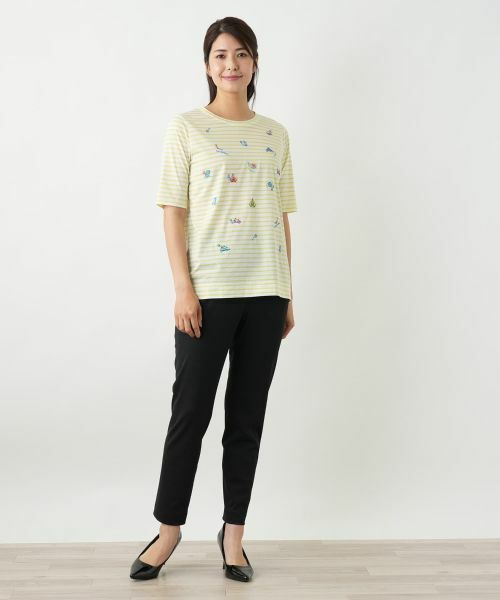 セール】 刺繍ボーダーカットソー【Leilian WHITE LABEL】 （T