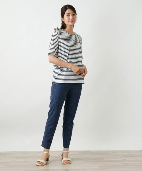 セール】 刺繍ボーダーカットソー【Leilian WHITE LABEL】 （T