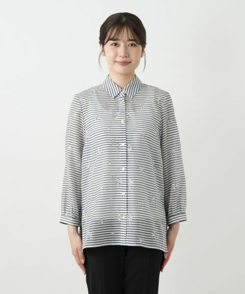 Leilian / レリアン シャツ・ブラウス | 刺繍ボーダーブラウス【Leilian WHITE LABEL】 | 詳細4