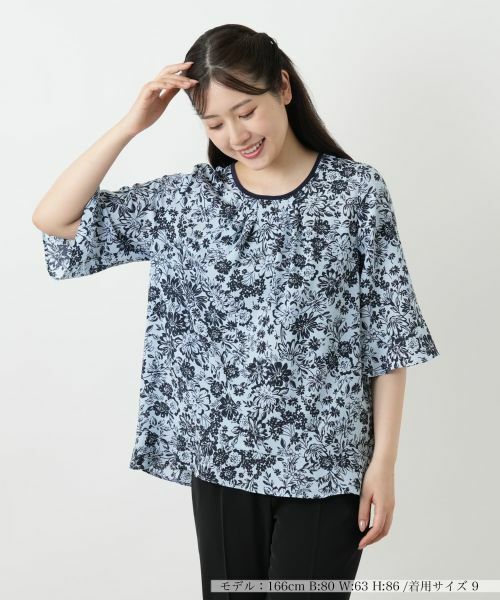 Leilian / レリアン シャツ・ブラウス | フラワープリントブラウス【Leilian WHITE LABEL】(ロイヤルブルー)
