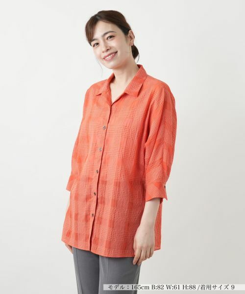 Leilian/レリアン チェックブラウス【Leilian WHITE LABEL】 オレンジ系 9(M)
