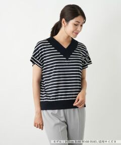 Leilian / レリアン カットソー | ボーダー切替Vネックカットソー【Leilian WHITE LABEL】