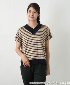 Leilian / レリアン カットソー | ボーダー切替Vネックカットソー【Leilian WHITE LABEL】