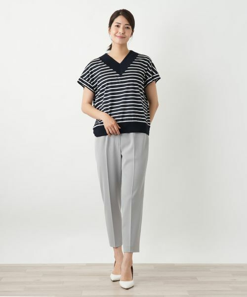 Leilian / レリアン カットソー | ボーダー切替Vネックカットソー【Leilian WHITE LABEL】 | 詳細1