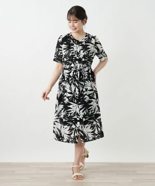 Leilian / レリアン ドレス | リーフ柄フレアワンピース【Leilian WHITE LABEL】 | 詳細1