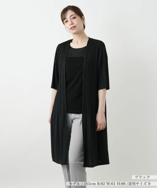 Leilian / レリアン テーラードジャケット | プリーツロングジャケット【Leilian WHITE LABEL】（ブラック）