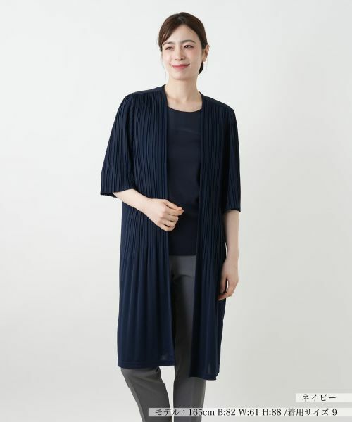 Leilian / レリアン テーラードジャケット | プリーツロングジャケット【Leilian WHITE LABEL】（ネイビー）