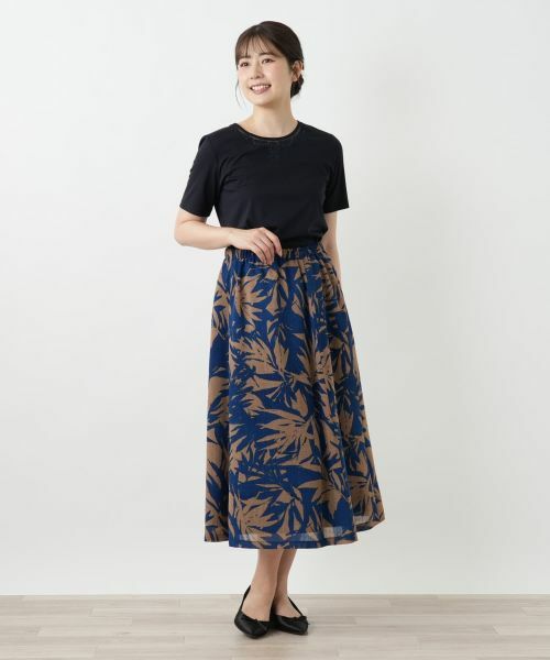 Leilian / レリアン ミニ・ひざ丈スカート | リーフ柄フレアスカート【Leilian WHITE LABEL】 | 詳細1