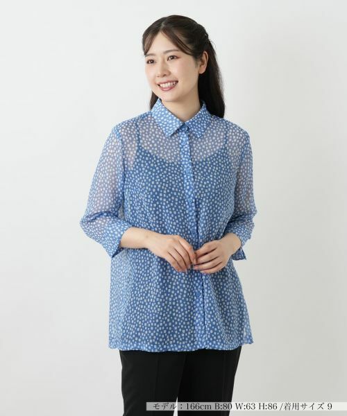 Leilian/レリアン プリントブラウス【Leilian WHITE LABEL】 コバルトブルー 13(XL)