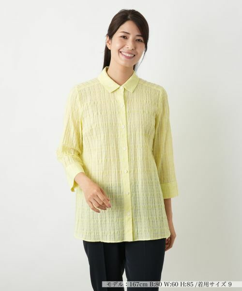 Leilian/レリアン 七分袖ブラウス【Leilian WHITE LABEL】 マスタード 9(M)