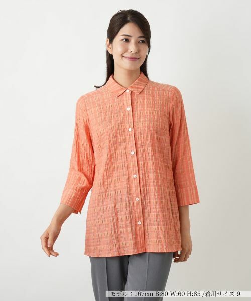 Leilian/レリアン 七分袖ブラウス【Leilian WHITE LABEL】 アプリコット 9(M)