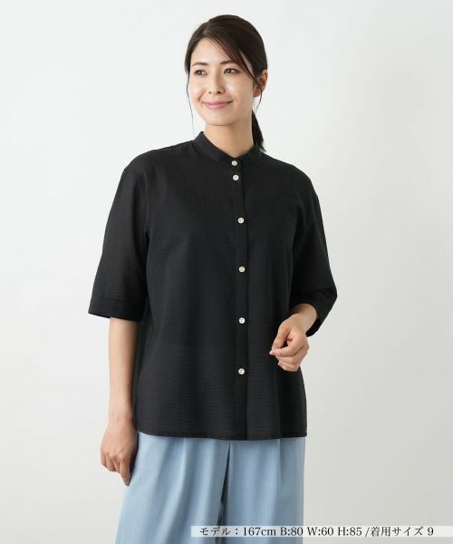 Leilian / レリアン シャツ・ブラウス | バンドカラーブラウス【Leilian WHITE LABEL】(ブラック)