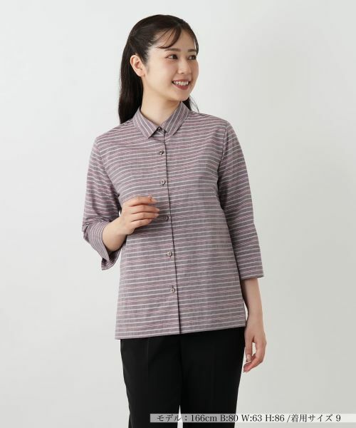 Leilian/レリアン マルチボーダーブラウス【Leilian WHITE LABEL】 パープル系 9(M)