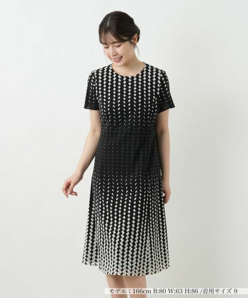 Leilian / レリアン ドレス | 幾何学柄フレアワンピース(ブラック)