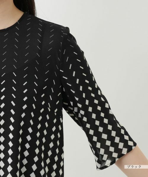 Leilian / レリアン シャツ・ブラウス | 幾何学柄ノーカラーブラウス | 詳細12