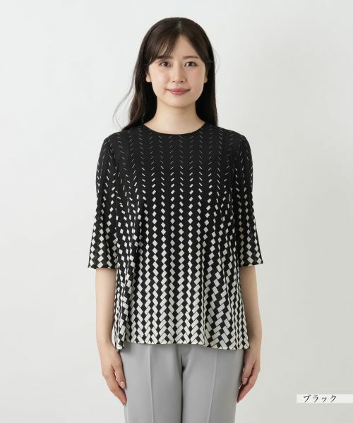 Leilian / レリアン シャツ・ブラウス | 幾何学柄ノーカラーブラウス | 詳細7