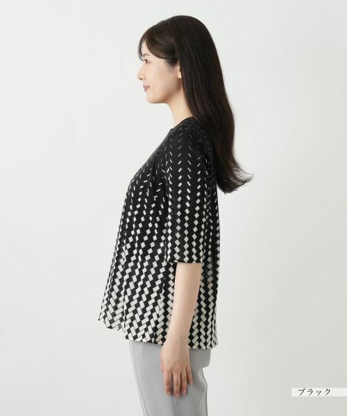 Leilian / レリアン シャツ・ブラウス | 幾何学柄ノーカラーブラウス | 詳細8