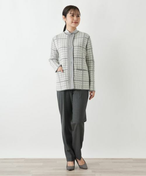 Leilian / レリアン テーラードジャケット | チェックノーカラーニットジャケット | 詳細1
