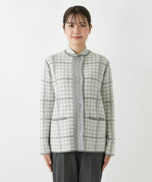 Leilian / レリアン テーラードジャケット | チェックノーカラーニットジャケット | 詳細4
