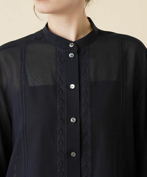 Leilian / レリアン シャツ・ブラウス | シアーバンドカラーブラウス | 詳細10