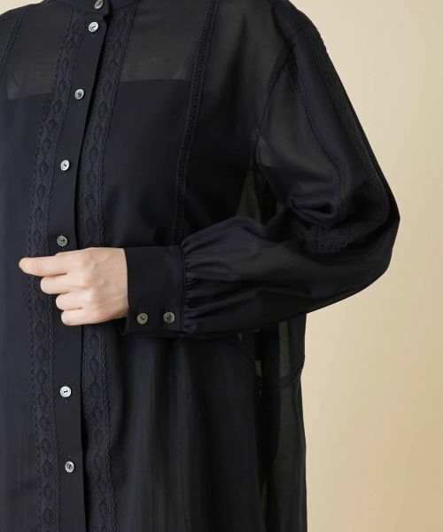 Leilian / レリアン シャツ・ブラウス | シアーバンドカラーブラウス | 詳細12