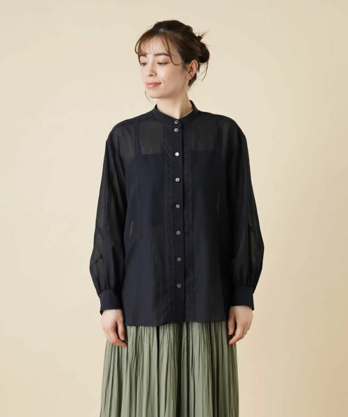 Leilian / レリアン シャツ・ブラウス | シアーバンドカラーブラウス | 詳細7