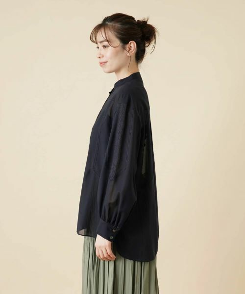 Leilian / レリアン シャツ・ブラウス | シアーバンドカラーブラウス | 詳細8