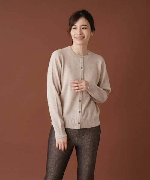 Leilian/レリアン カシミヤクルーネックカーディガン ベージュ 13(XL) Leilian/レリアン カシミヤクルーネックカーディガン ベージュ 13(XL)