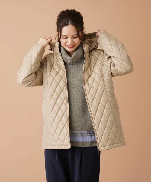 Leilian / レリアン テーラードジャケット | フーデッドキルティングジャケット(キャメル)
