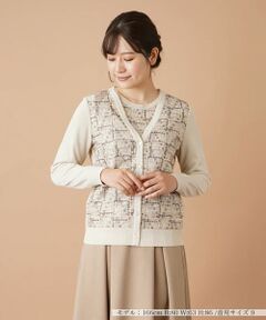 Leilian / レリアン カーディガン・ボレロ | レース切替ラメVネックカーディガン