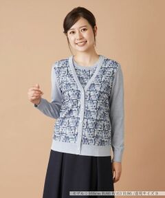 Leilian / レリアン カーディガン・ボレロ | レース切替ラメVネックカーディガン