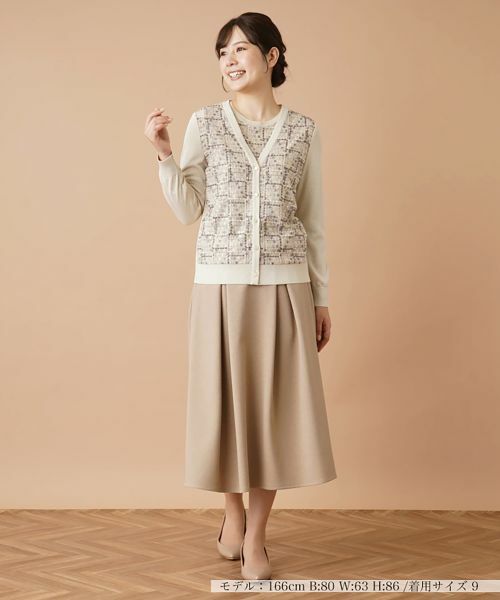 Leilian / レリアン カーディガン・ボレロ | レース切替ラメVネックカーディガン | 詳細1