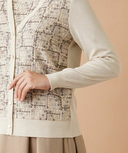 Leilian / レリアン カーディガン・ボレロ | レース切替ラメVネックカーディガン | 詳細10