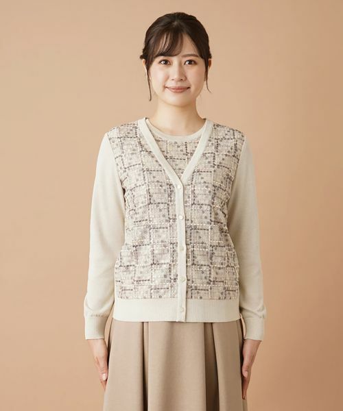 Leilian / レリアン カーディガン・ボレロ | レース切替ラメVネックカーディガン | 詳細5
