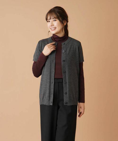 Leilian / レリアン テーラードジャケット | 半袖ニットカーディガン(チャコールグレー)